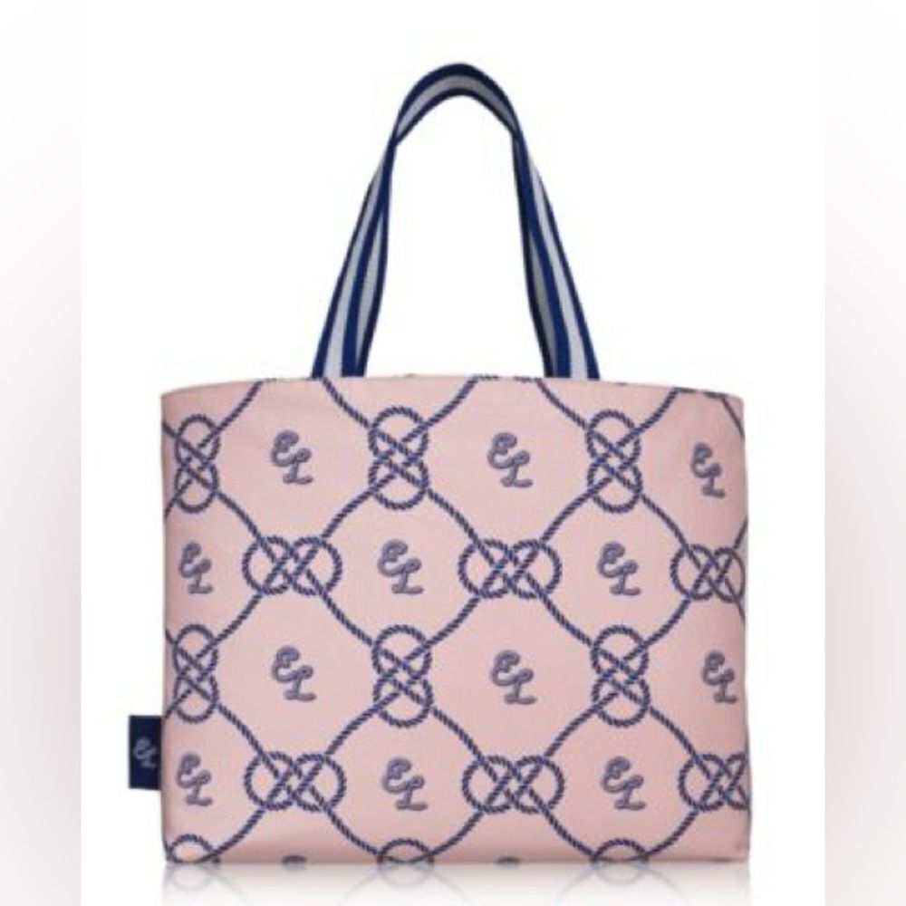 Estée Lauder Pink Blue Nautical Logo Canvas Tote Bag Beach Travel Shopper - Picture 3 of 15